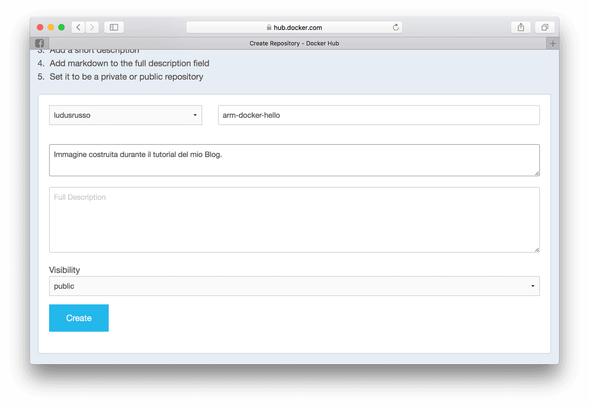 Dockerhub creare immagine