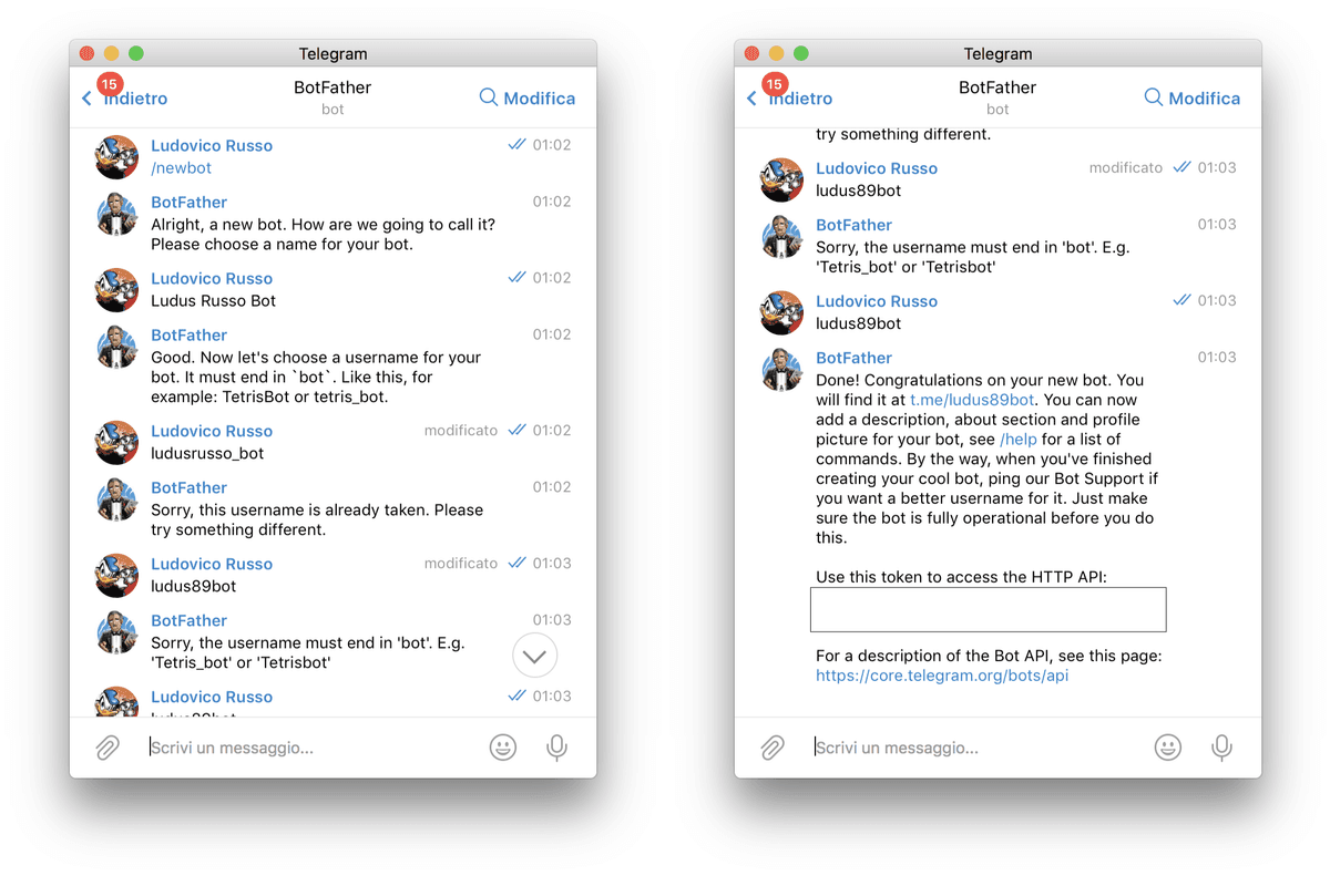 ChatBot telegram in azione