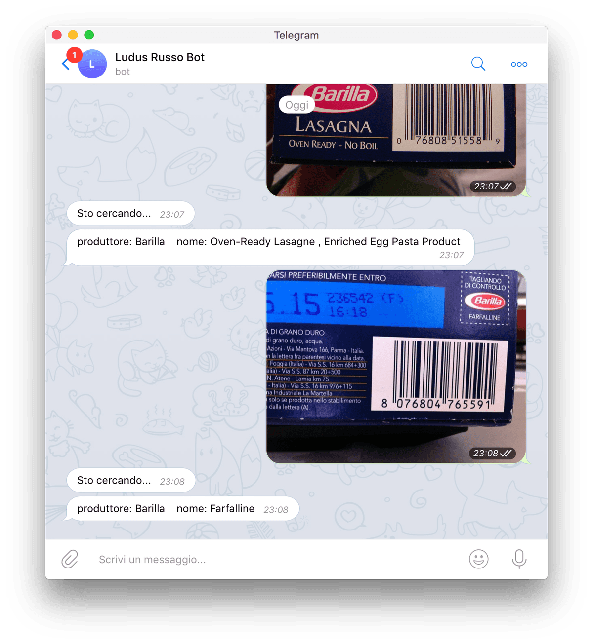 Bot Telegram Legge i Codici a Barre